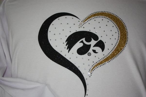 Iowa Hawkeyes Black & Gold Glitter Heart w/Rhinestones