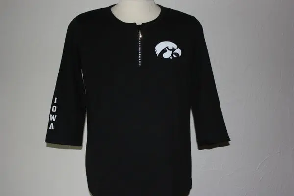 A black shirt with an iowa logo on it.