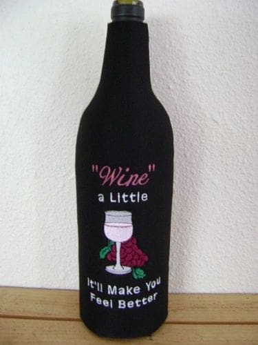 A bottle of wine with the words " wine " and a little " it 'll make you feel better."